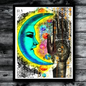 Celestial Moon Star Planet Cosmo Print Pop Art Ecclectic Wall Decor